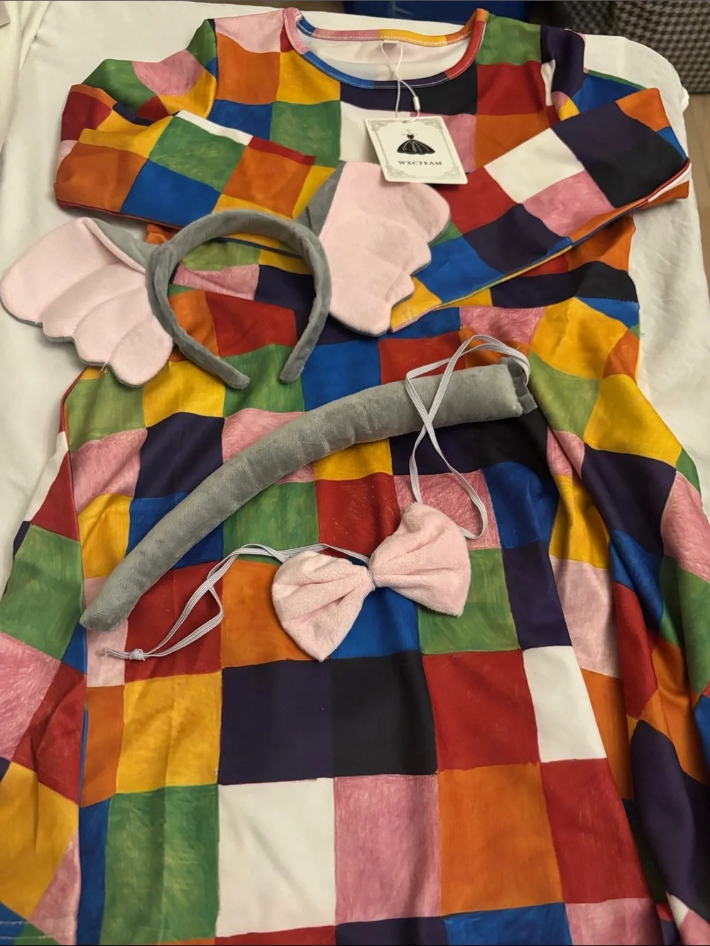Elmer the  Patchwork elephant Costume Dress with Pink Accessories